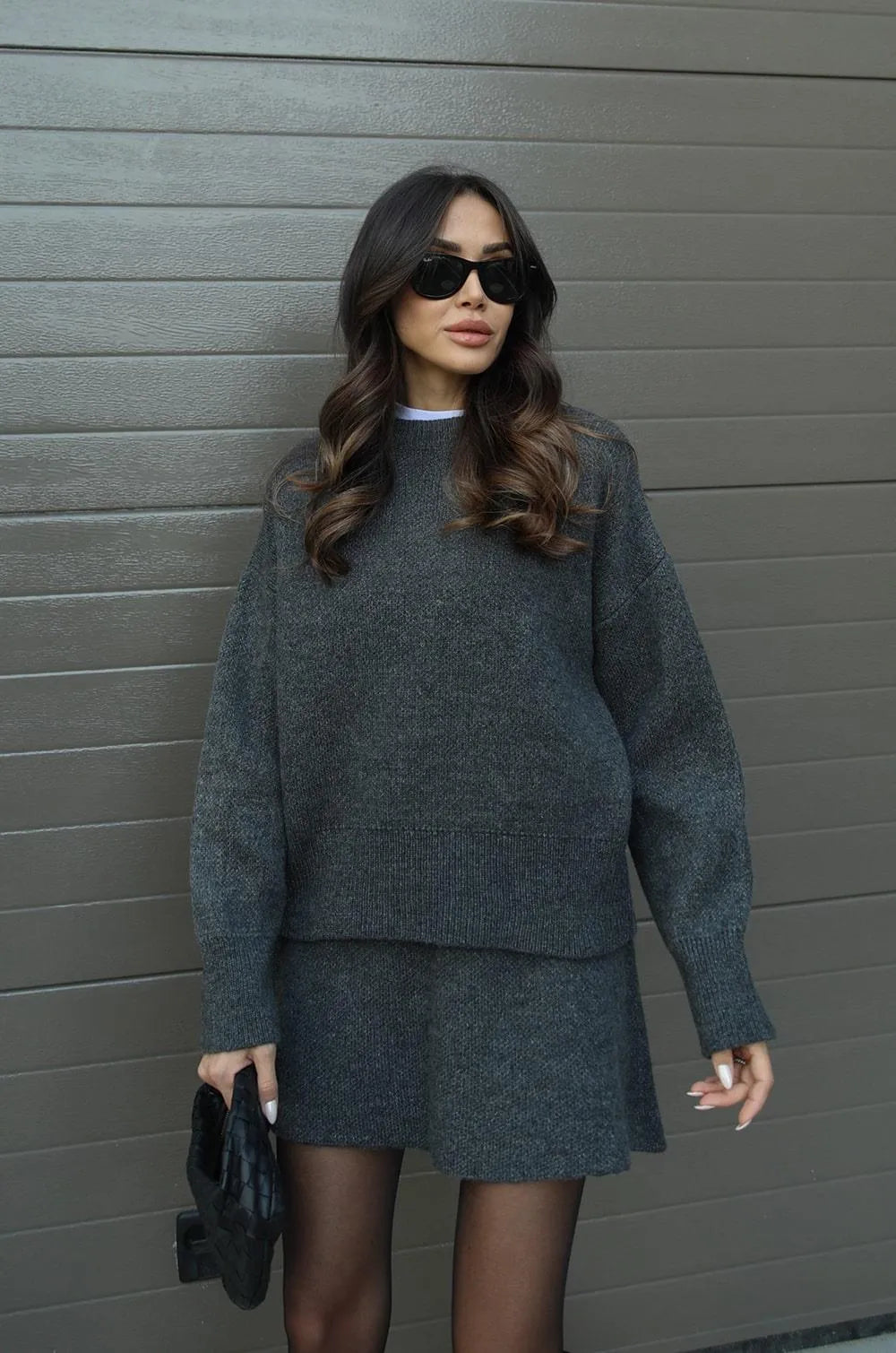 Leticia™ | Knitted Unicolor Glam Sweater and Mini Skirt Set