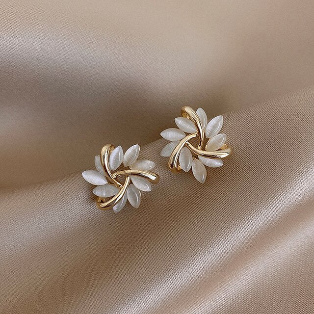 Luxury White Opal Earrings in Gold