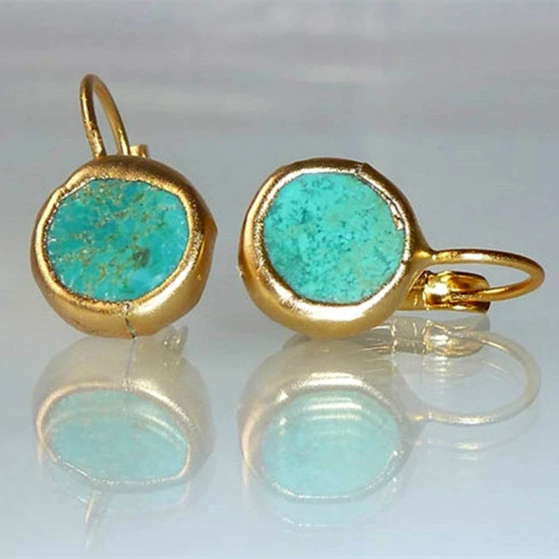 Gold Earrings With Turquoise Stone