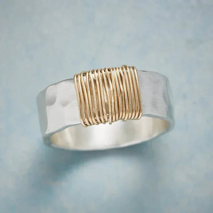 Vintage Golden threads Silver Ring