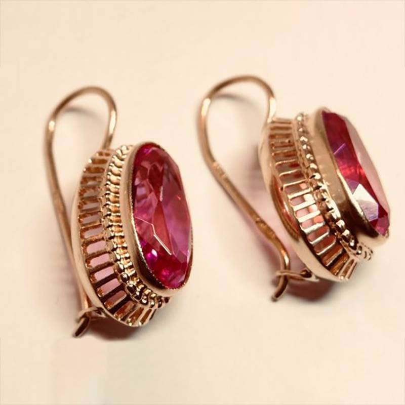 Vintage Red crystal Rose Gold Earrings