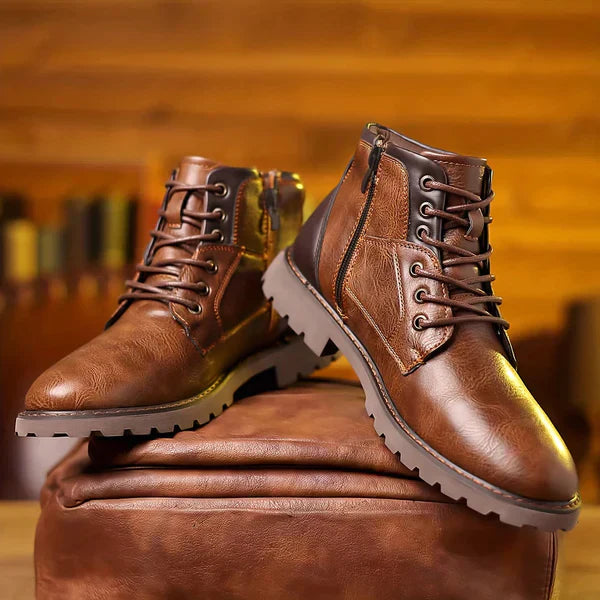 Jethro | Wide Fitted Rugged Leather Lace-Up Boots